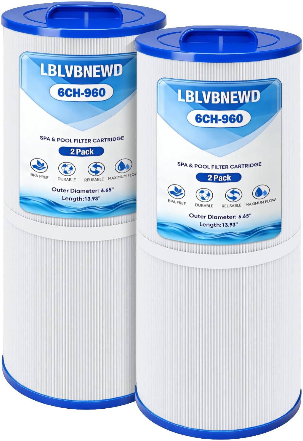 6CH-960 Spa Filter Compatible J-300, J400, Unicel 6CH-960, Filbur FC-2800, 6540-476, 6540-383, Pool replacement Cartridge Hot Tub Pool Replacement Cartridge with Closed Handle 2 Pack 6.65x16.93